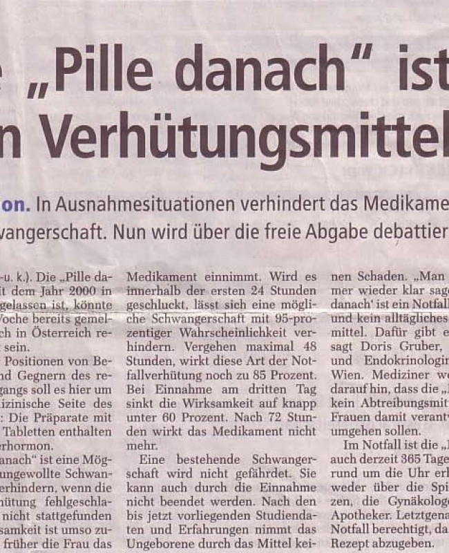 Artikel Die Pille danach ist kein Verhütungsmittel