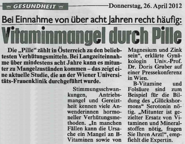 Artikel Vitaminmangel bei Pilleneinnahme